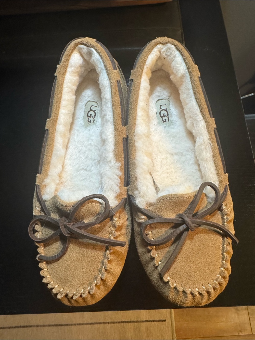 UGG Women's Chestnut Suede Moccasin Slippers with Shearling Lining